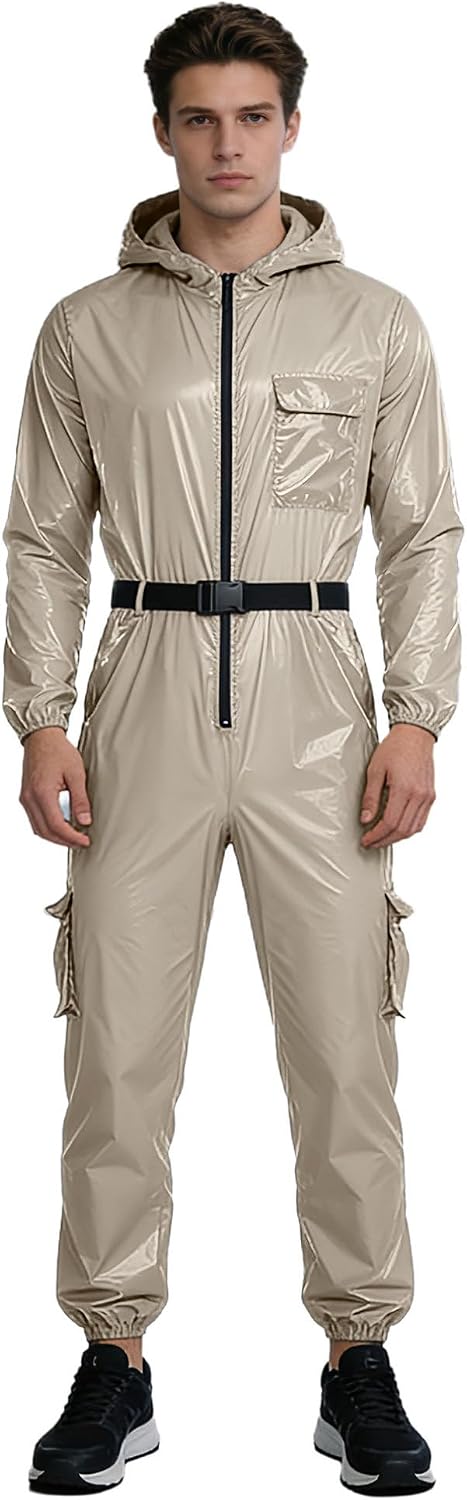 FEESHOW Unisex Women Long Sleeve Work Jumpsuit Water Oil Resist Work Overalls Lightweight Sauna Sweat Suit