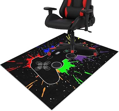 Gaming Chair Mat for Carpet Hardwood Tile Floor,36"x48" Gaming Rug for Gaming Room, Under Desk Non Slip Gamer Rug,Low-Pile Game Room Rug,Rubber Backing Large Gaming Chair Floor Mat,Colorful Gamepad