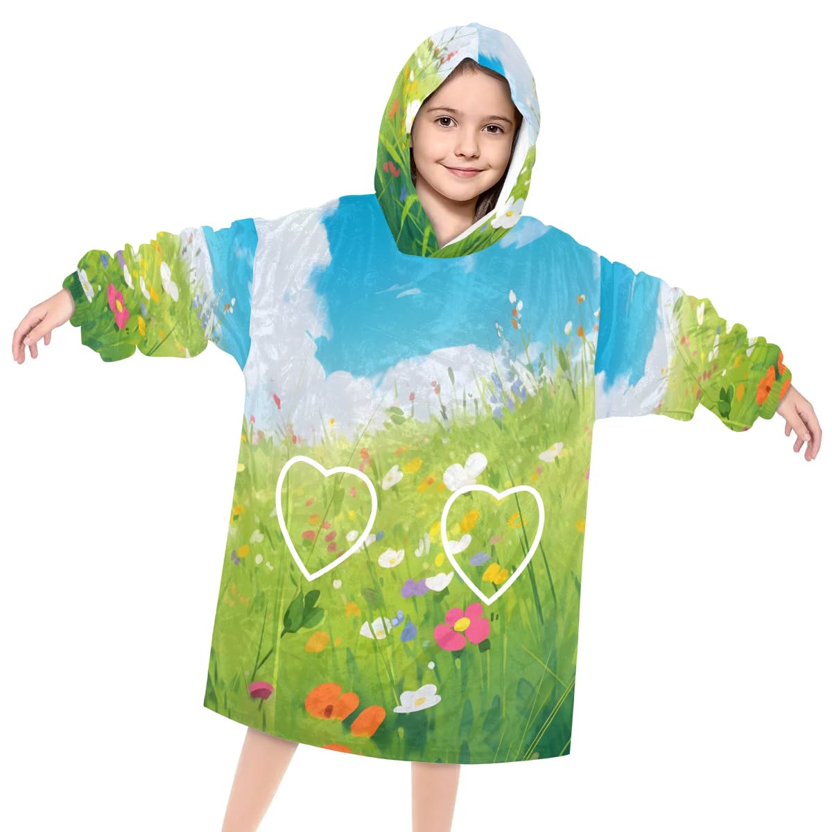 Pardick Wearable Blanket Hoodie for Kids, Dreamy Sunflower Fleece Sweatshirt Blanket Oversized Blanket Sweatshirt with Pocket Flannel Warm Hooded Blanket 6-10 Year Old Girl Boy Gift, One Size