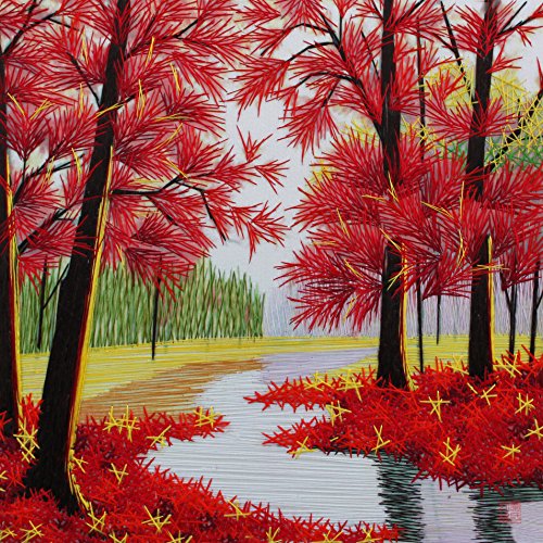 King Silk Art 100% Handmade Embroidery Multiple Framed Red Maple Forest Oriental Wall Hanging Art Asian Decoration Tapestry Artwork Picture Gifts 37017Wfc2 #TOP1