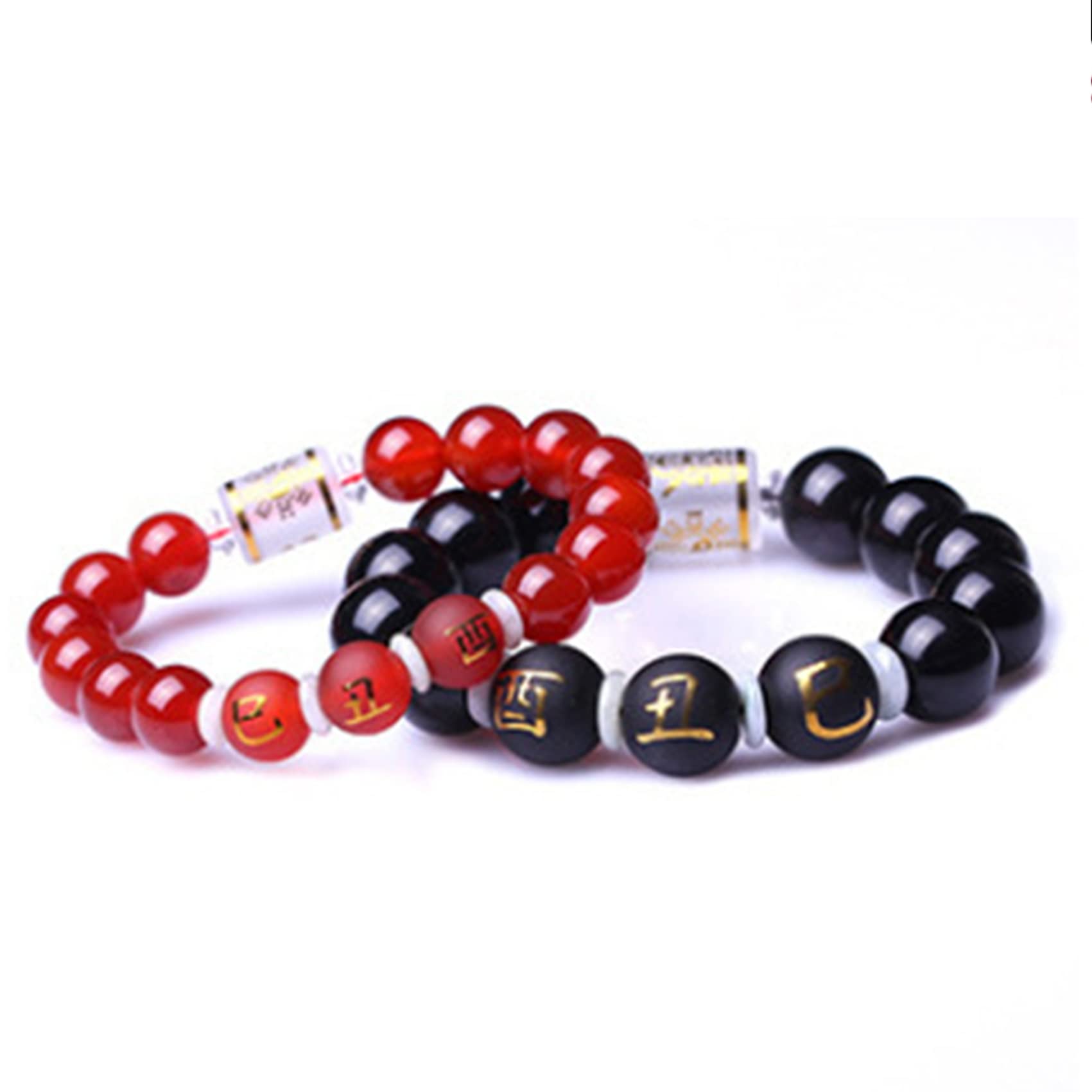 OIFAODAO Rosary bracelet, Wealth Bracelet 10Mm 12 Zodiac Animal Charm Amulet(Black 10mm-Snake)
