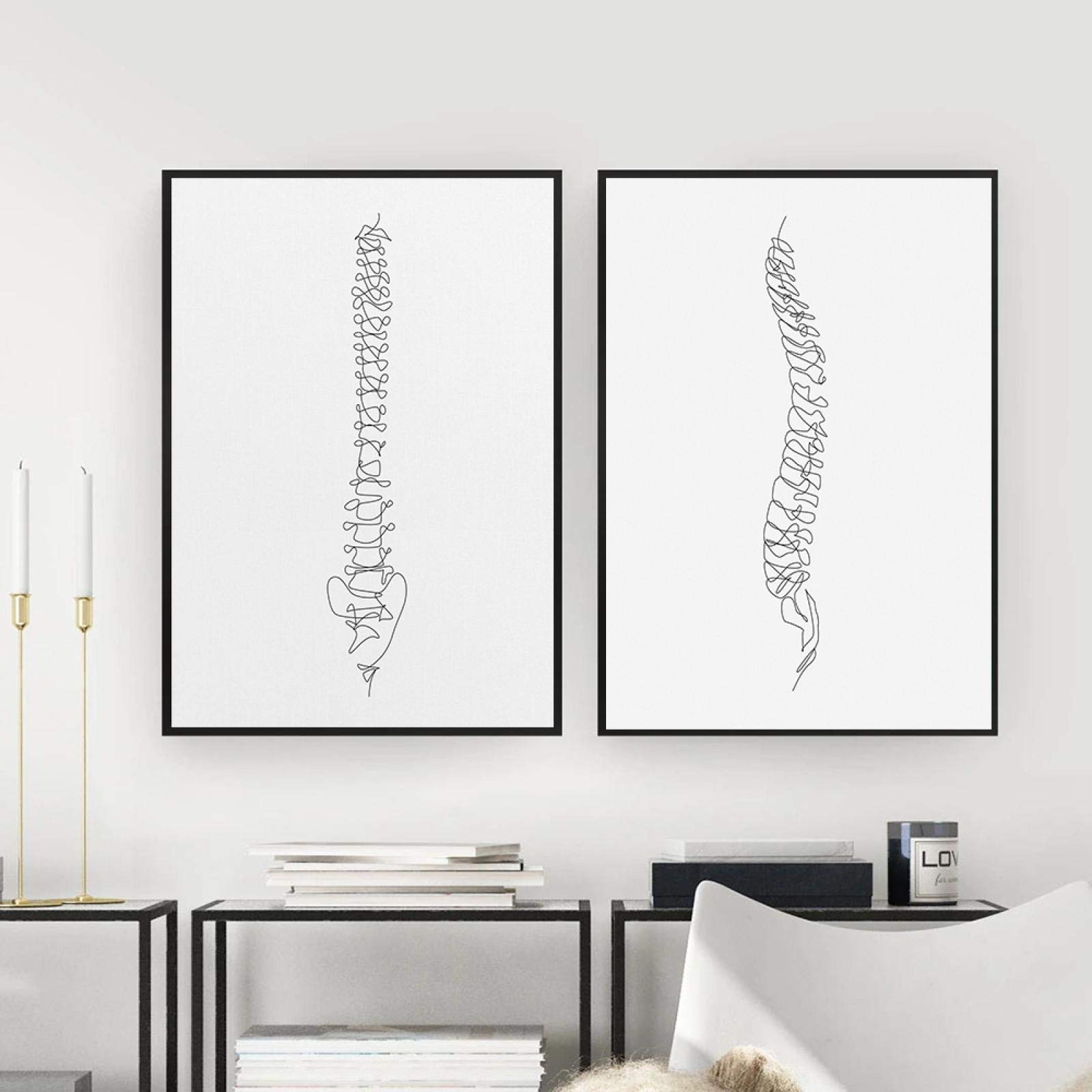 Qidongyituo White Canvas Painting Print Spine Vertebrae Abstract Drawing Print Chiropractic Minimal Medical Gift Poster Decor(50X70cm/19.7"X27.6")X2 No Frame