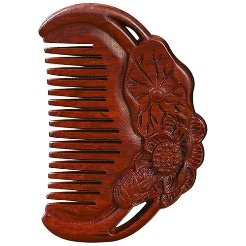 FRCOLOR Natural Lobular Rojo Sándalo Caoba DIY Pura Artesanía Peine de Madera Suave Peine de Madera de Cien Años para Hombres Peine de Pelo de
