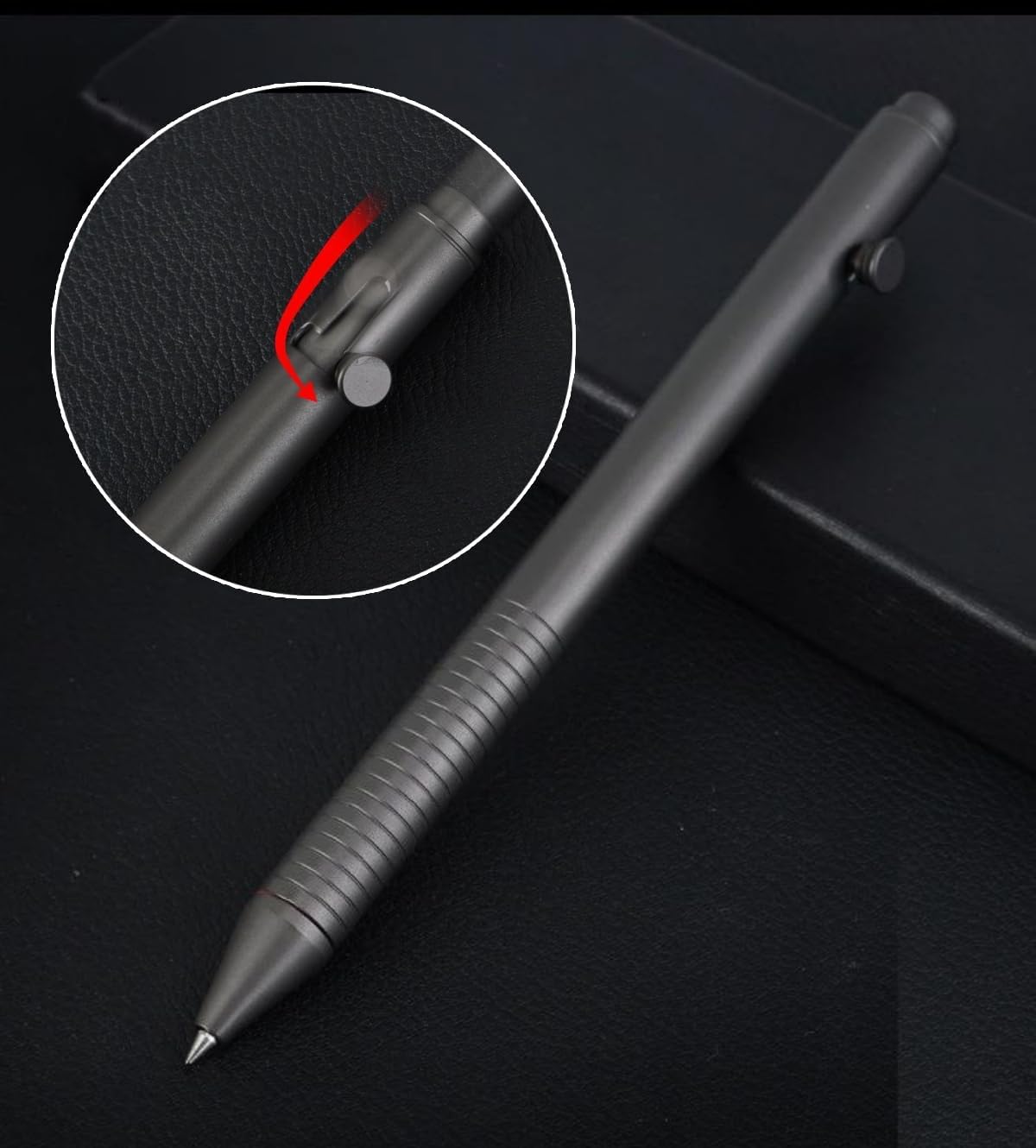 Generic Dark Grey Titanium Alloy Bolt Action Pen Retractable Gel Pen No Clip Office Pen Compatible with Pilot G2 Style Refill with 3 Extra Refills in Gift Box (LA018)