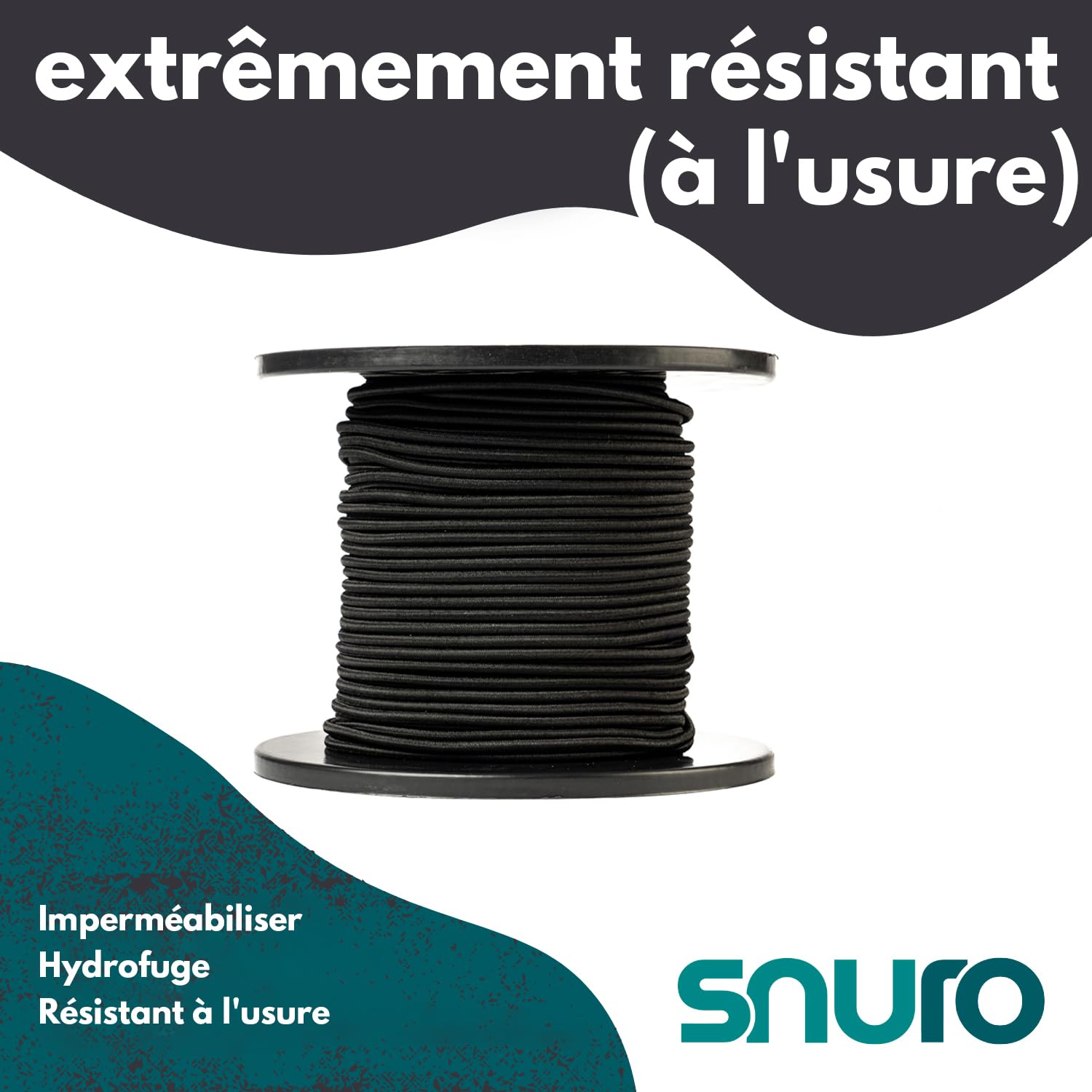 Corde élastique Ronde (4mm, 100M, Noir) - Qualité Professionnelle - Résistante aux intempéries et réutilisable - Charge de Rupture 80kg
