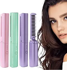 Mini Pente Alisador de Cabelo Sem Fio Recarregável Por USB Anti-Frizz Portátil, Escova Elétrica Compacta, Design Leve, Temperatura Ajustável, Ideal para Viagens e Uso Diário