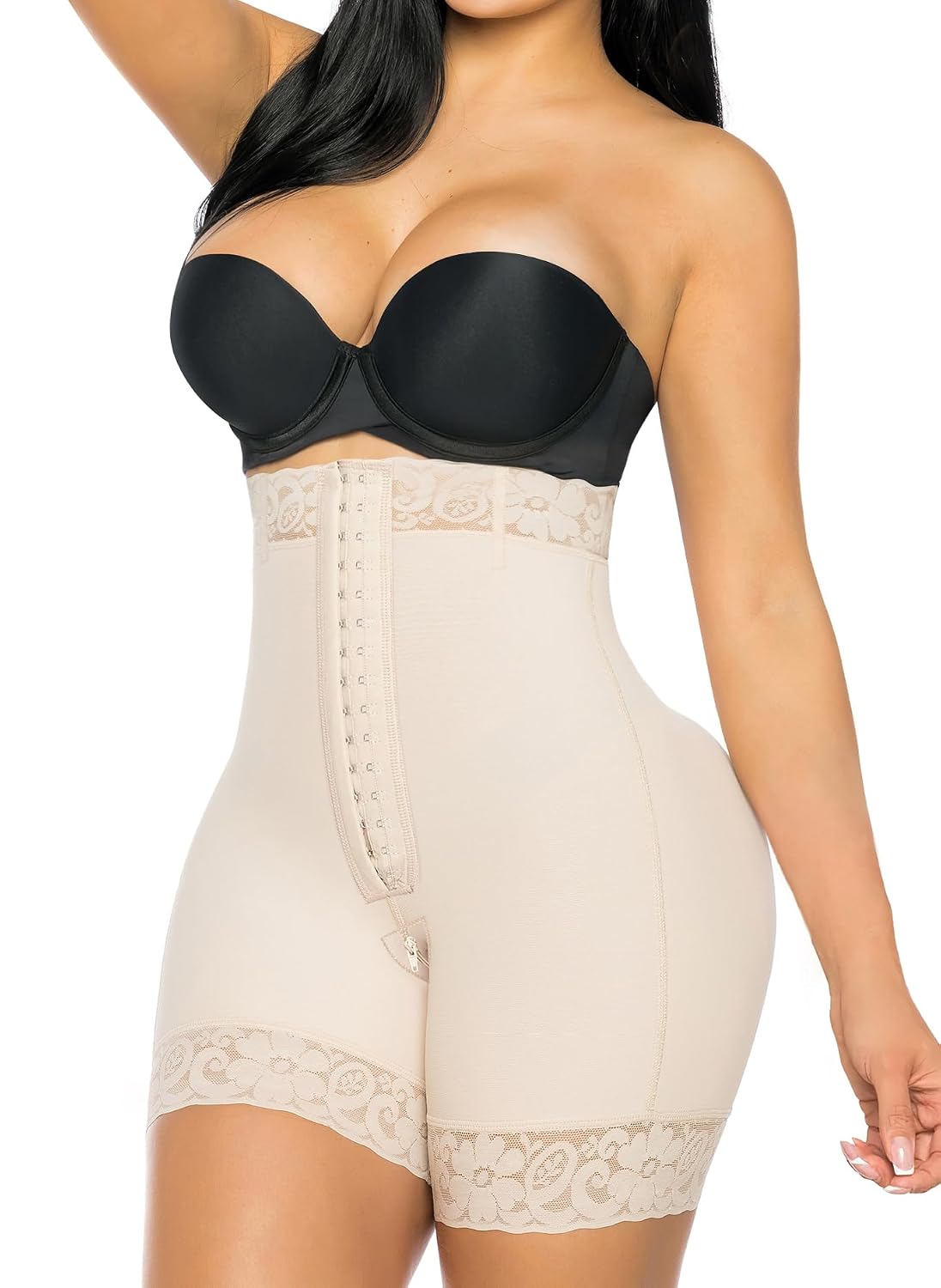 YIANNA Tummy Control Shapewear for Women Strapless Fajas Colombianas Body Shaper Shorts Butt Lifter with Zipper Crotch