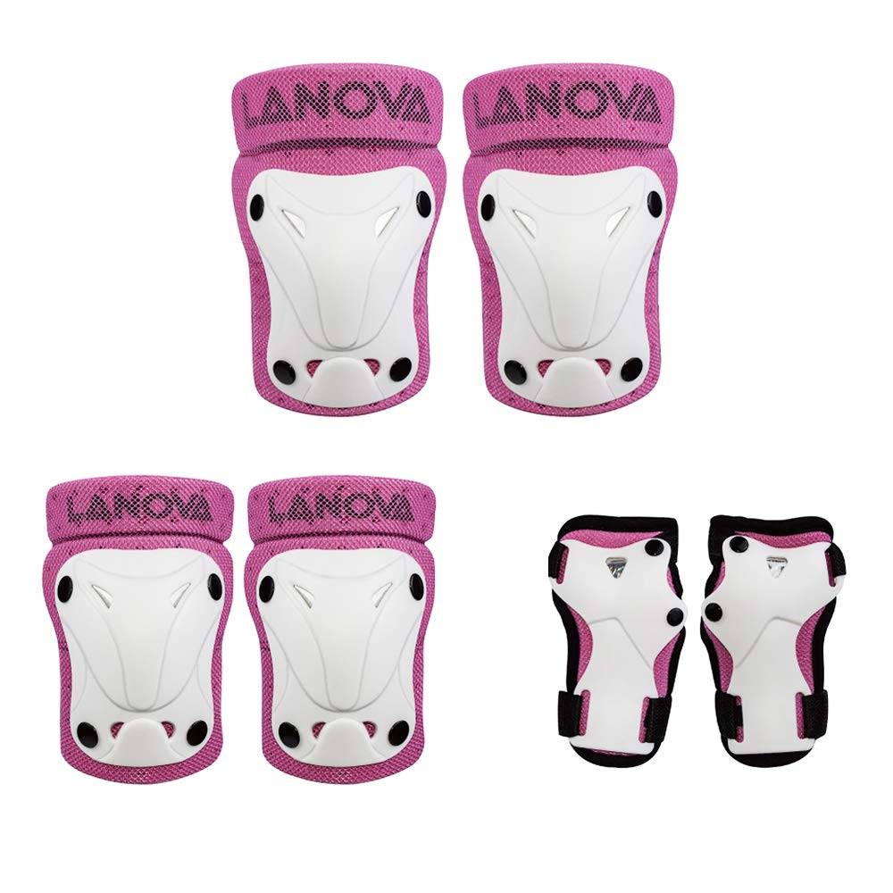 LANOVAGEAR Kids Knee Elbow Pads with Wrist Guards for Multi-Sports