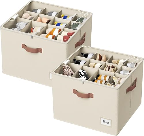 Miniatura 10 de PHINOX Organizador de zapatos para armario, paquete de 2 organizadores de zapatos de tela, contenedores de almacenamiento de zapatos con cubierta
