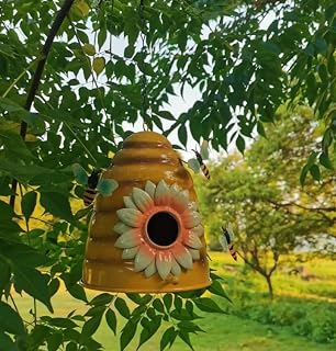 Beehive Bird Houses，Birdhouse Hanging Decoration Hand Painted Outdoor Ornament Iron Decoration Humming Bird House, Decorative Hanging Birdhouse,Beehive Birdhouse