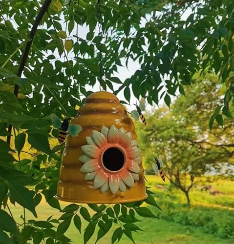 Beehive Bird Houses，Birdhouse Hanging Decoration Hand Painted Outdoor Ornament Iron Decoration Humming Bird House, Decorative Hanging Birdhouse,Beehive Birdhouse #TOP1