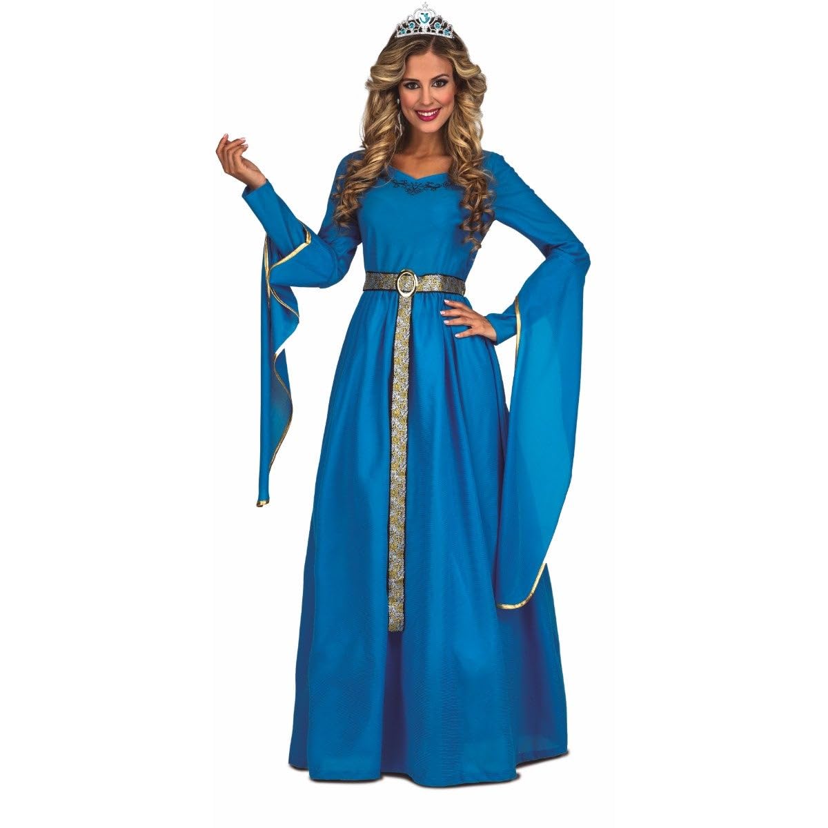 My Other Me - Disfraz Princesa Mujer. Incluye vestido largo rosa con mangas largas colgantes con ribete, y diadema plateada con detalle de brillantes.