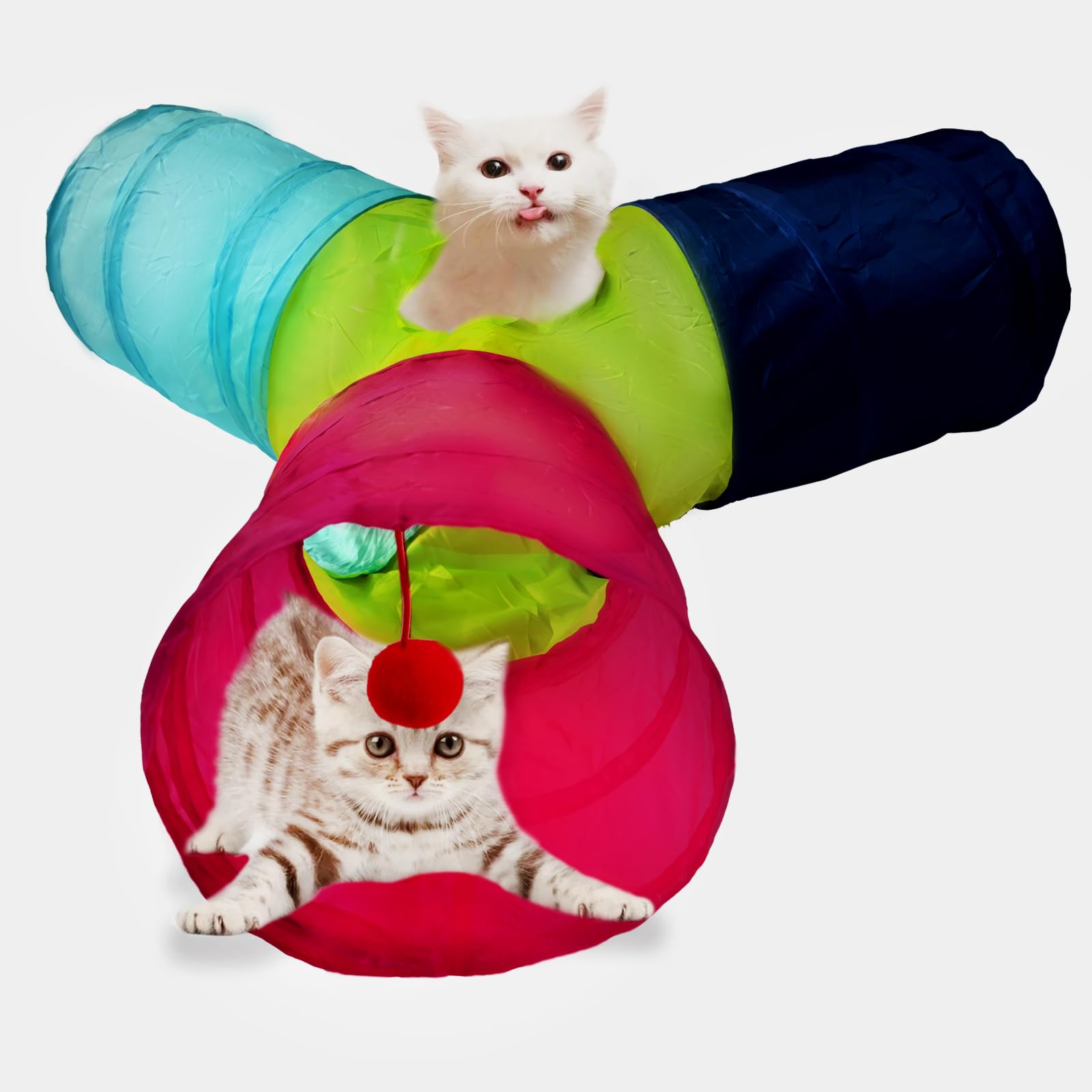 Deofun Cat Tunnel Tube Toys, 3 Ways Tunnels for Indoor Cats with Play Ball — image 1