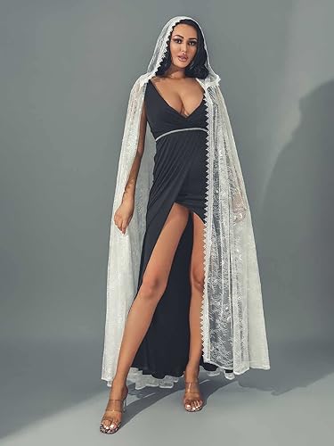 Miniatura 2 de Unicra Capa larga con capucha de encaje de longitud completa, capa larga para disfraz de Halloween, capa de fiesta de cosplay para mujer