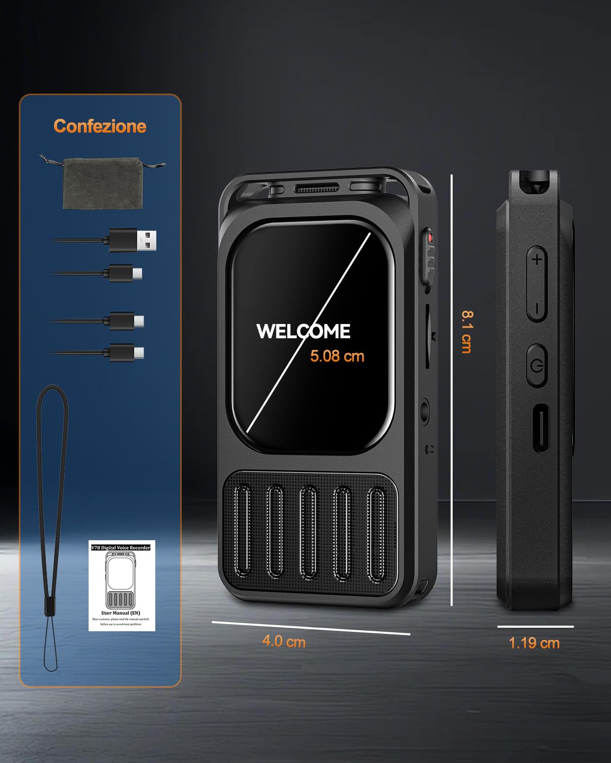 Registratore Vocale con Touchscreen 2", XIXITPY 100 Ore Registratore | Bluetooth, Doppio Microfono, Riduzione del Rumore AI, 32GB, Attivazione Vocale, MP3, Lezioni Riunioni Interviste