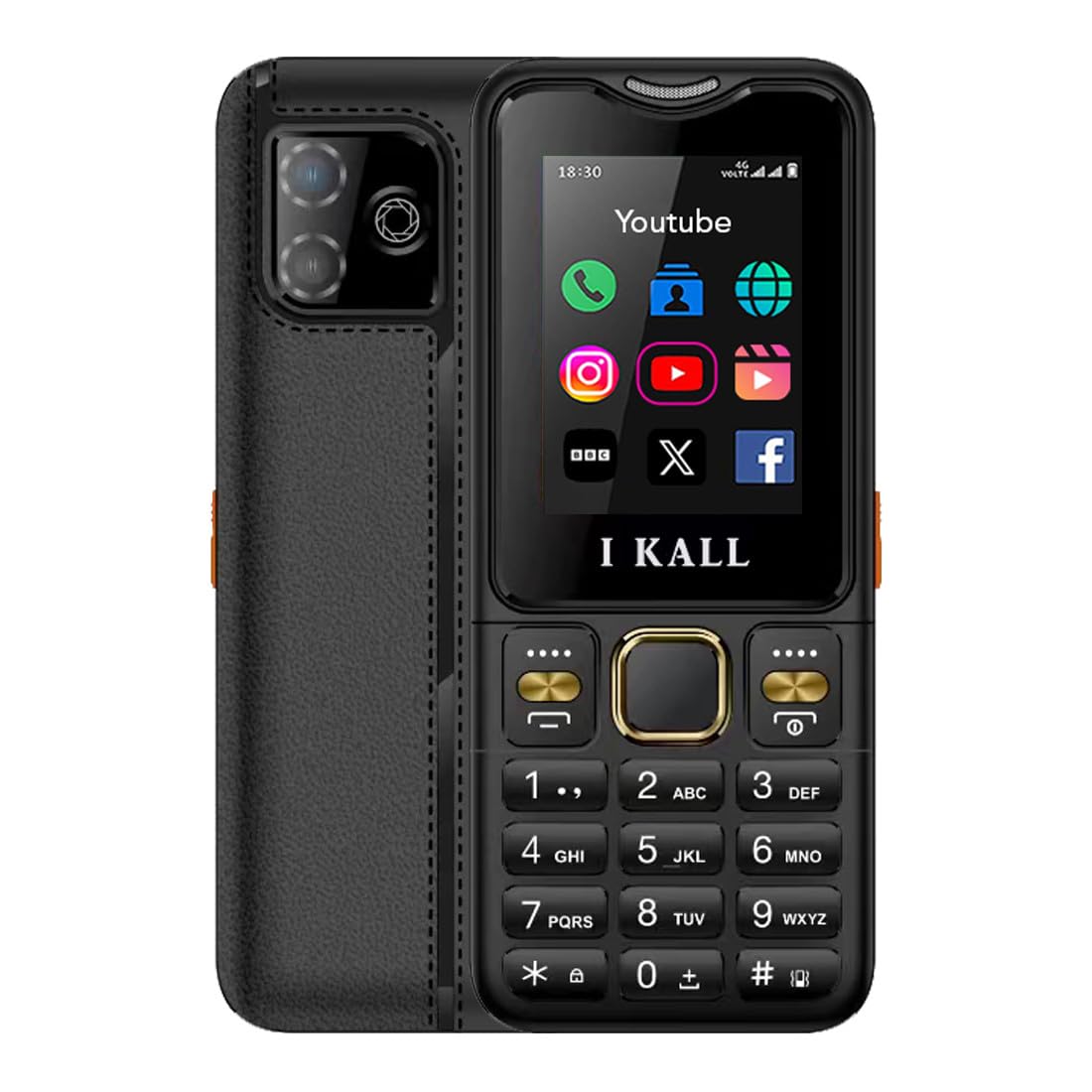 IKALL I9 4G Keypad Feature Phone | 2.4" Display, 2500mAh Battery, Type-C Charging | Dual SIM, Bluetooth | Pre-Loaded Facebook & YouTube Apps (Black)