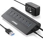 Alimenté USB Le centre, JESWO 7-Port USB 3.0 Hub, aluminium USB Hub de données 3.3ft Câble, USB Hub 3.0 Propulsé avec 5V/4A Adaptateur d'alimentation pour MacBook, Carnet PC, Clés USB, Mobile HDD et plus (Noir)