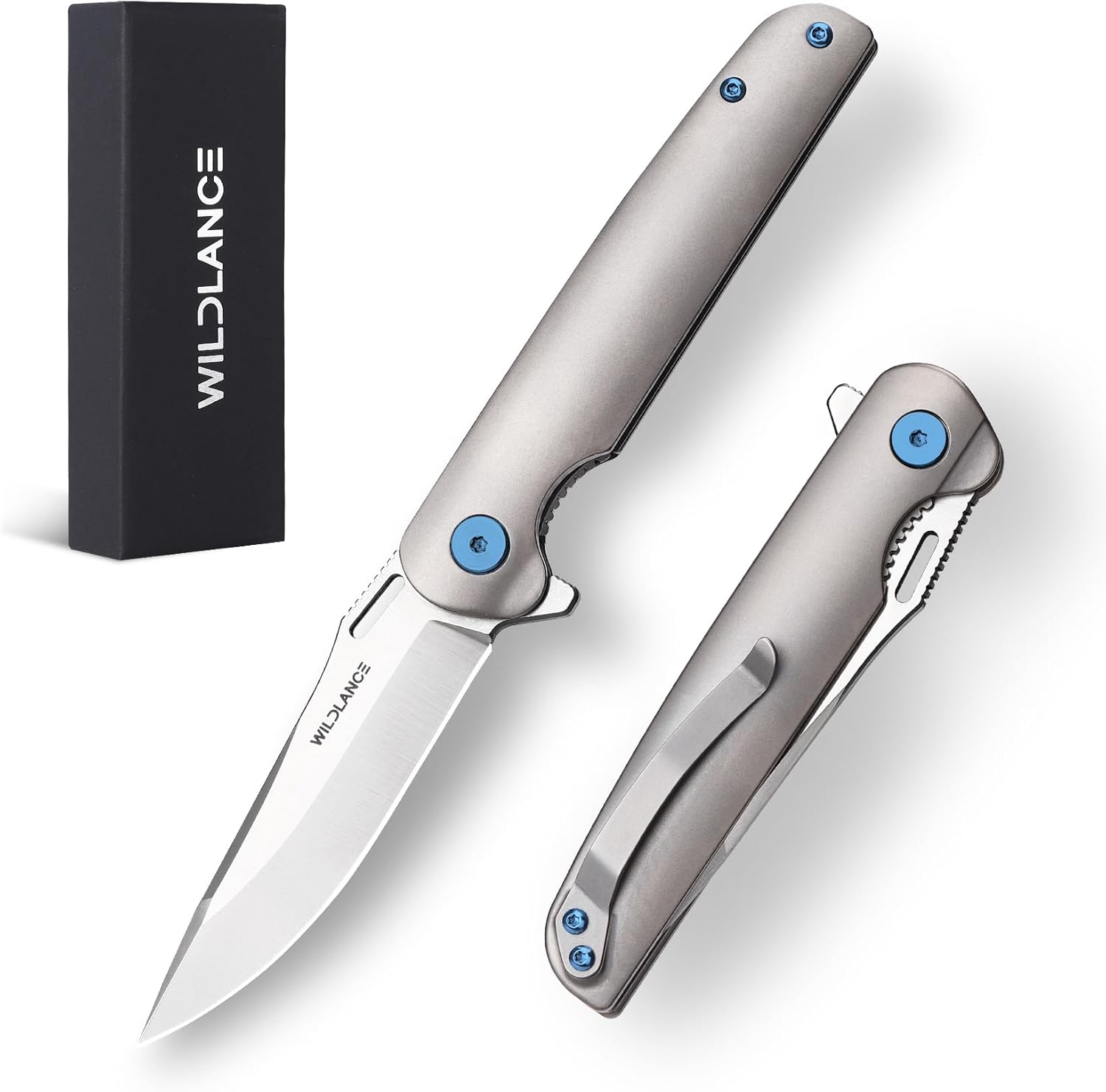 3.2" D2 Steel Blade Titanium Handle Small Pocket Knife for Men Folding Knife with Clip, EDC Folding Knife with Liner Lock, Sharp Camping Survival Hiking Knives PK-02