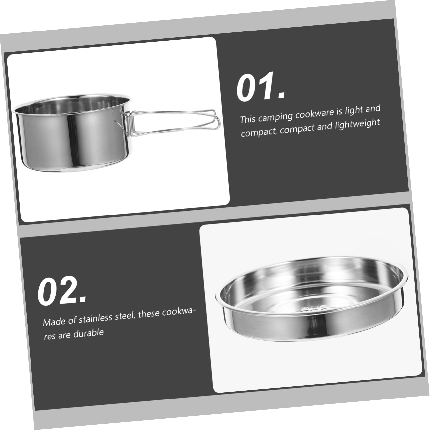 NAMOARLY Camping Hiking Cookware Set 4-Piece Stainless Steel Portable Outdoor Cooking Pot Pan Cup Kit