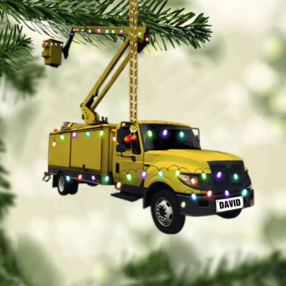 Lineman Bucket Truck - Personalized Acrylic Ornament, for Lineman