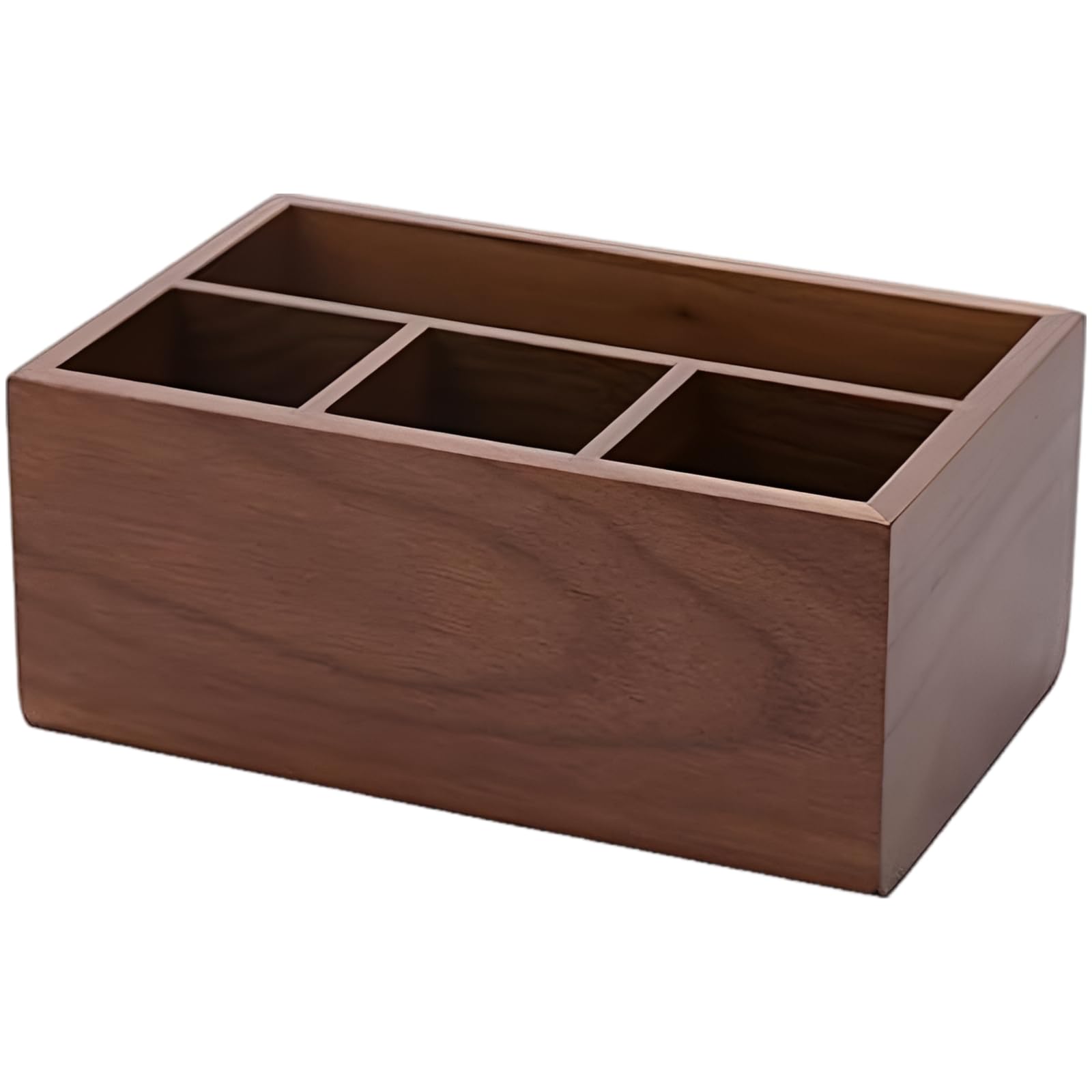 Holz-Aufbewahrungsbox, 22,1 x 14 x 8,9 cm, Organizer mit 4 Fächern, Halter für Fernbedienungen im Retro-Stil, für Kosmetik, Schreibwaren, Schreibtisch, Schminktisch und Ablagen