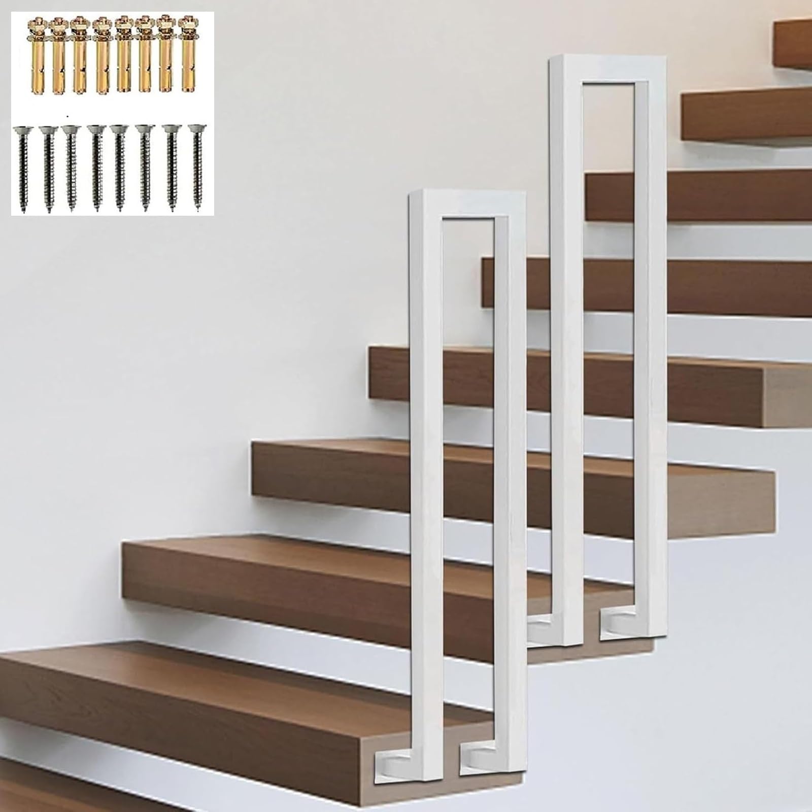 Zyntho White Side Mount U-Shaped Stair Railing, Stair Railing Indoor, 35-100Cm Tall Non-Slip Hand Rail Guardrail, Staircase Handrails For Indoor Outdoor Garden Attic Steps Decoration(45Cm/1.4Ft)