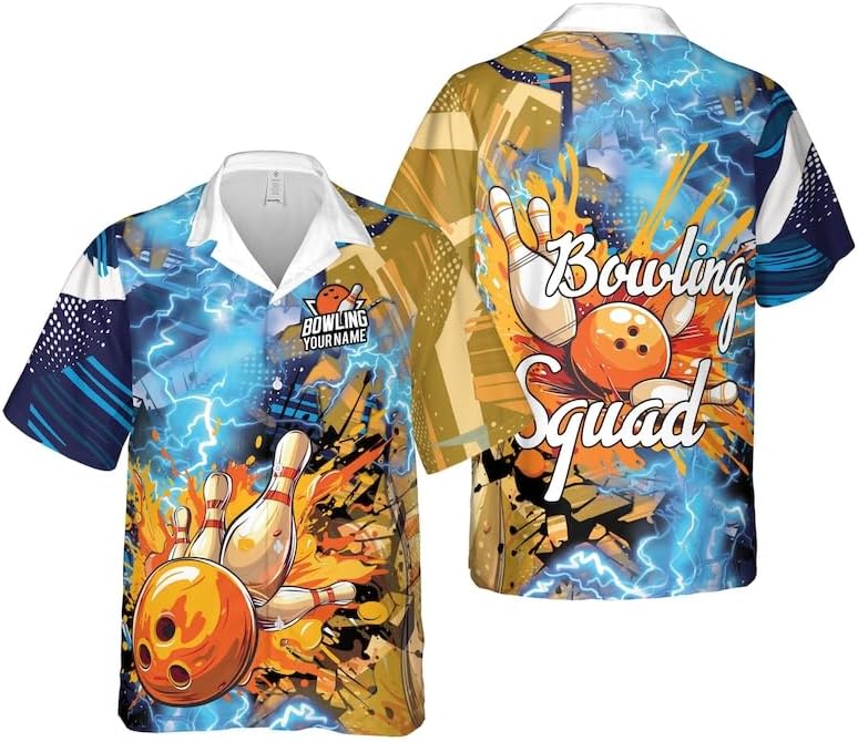 Personalized Ten Pin Bowling Squad Hawaiian Shirt Bowling Team Shirt Button Down Uniform for Team Colorful