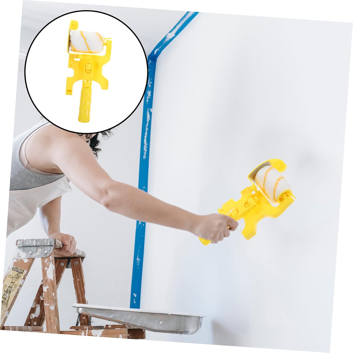 DOITOOL 1 Set Paint Edger Roller Brush for Wall Painting Handheld Edge Tool for Trim and Narrow Surfaces Includes Holder Soft Brushes Rollers for Home Renovation Projects