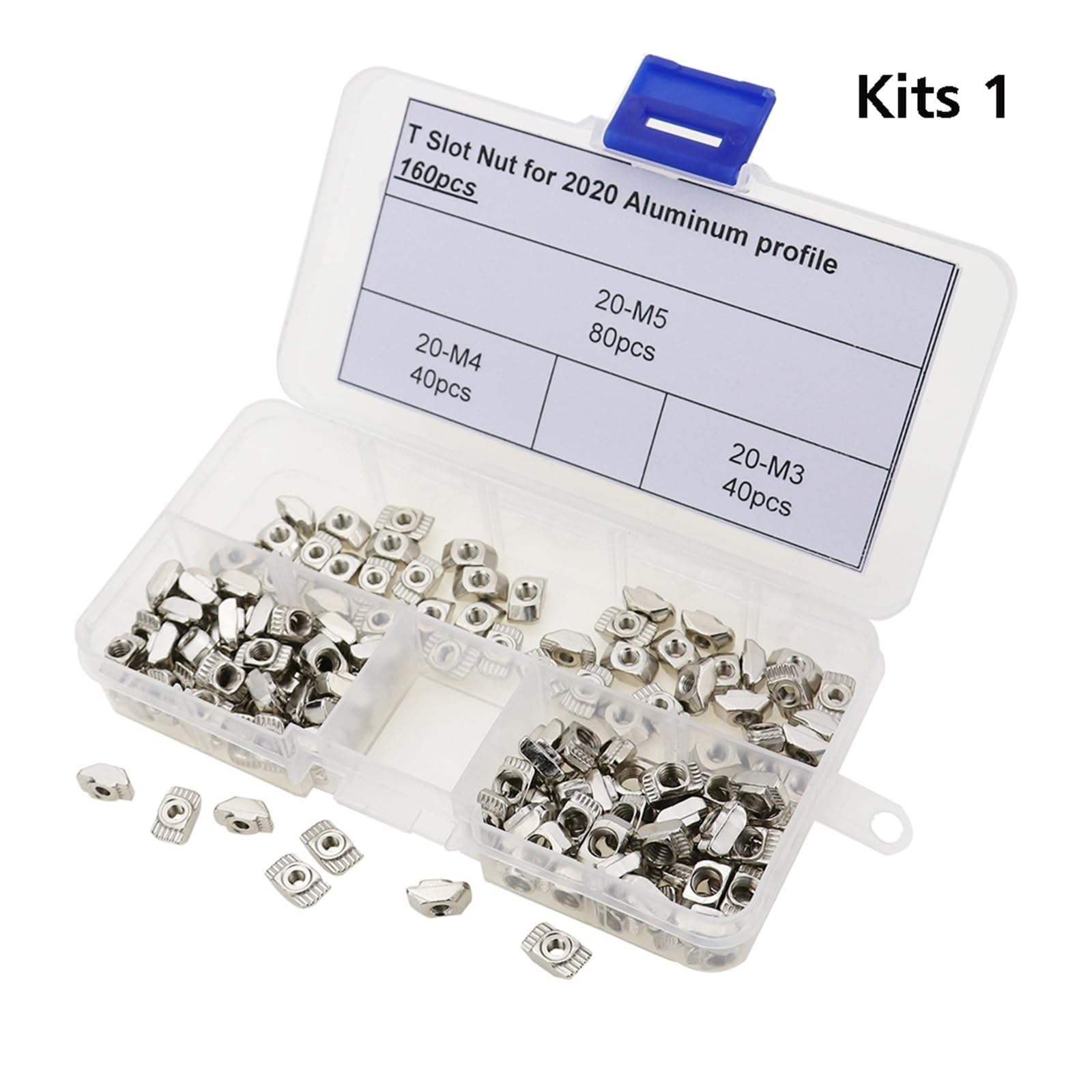 GRFIT 100 Uds 50 Uds M3 M4 M5 tuerca en T niquelada cabeza de martillo tuerca de fijación for perfil de extrusión de aluminio 2020 serie 1515 ranura 6mm (Size : Kits-2 Ball Nut)