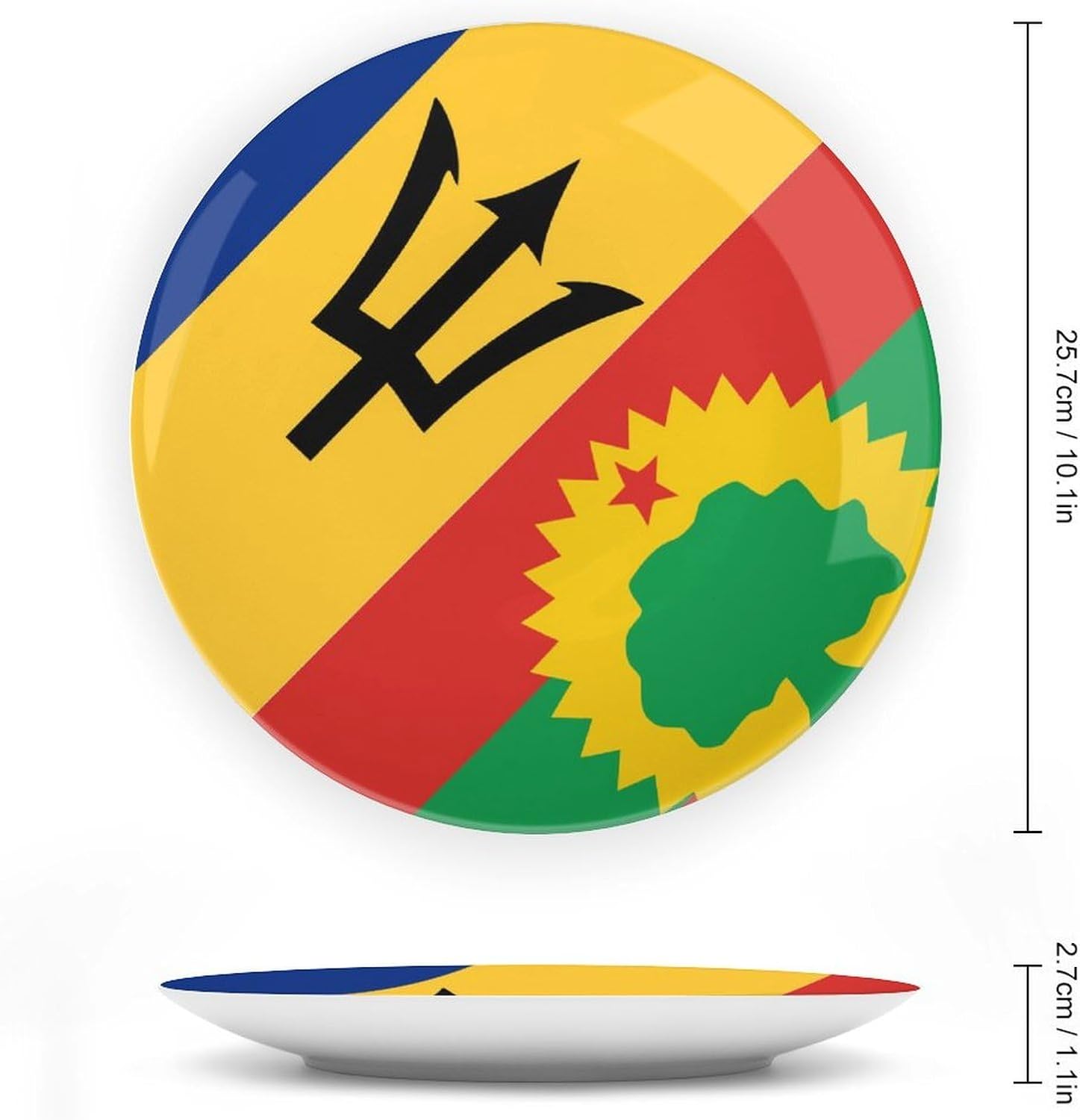 Barbados & Oromo Liberation Flag Novelty Decorative Plate with Display Stand Ceramic Ornament Hanging Wall Decor