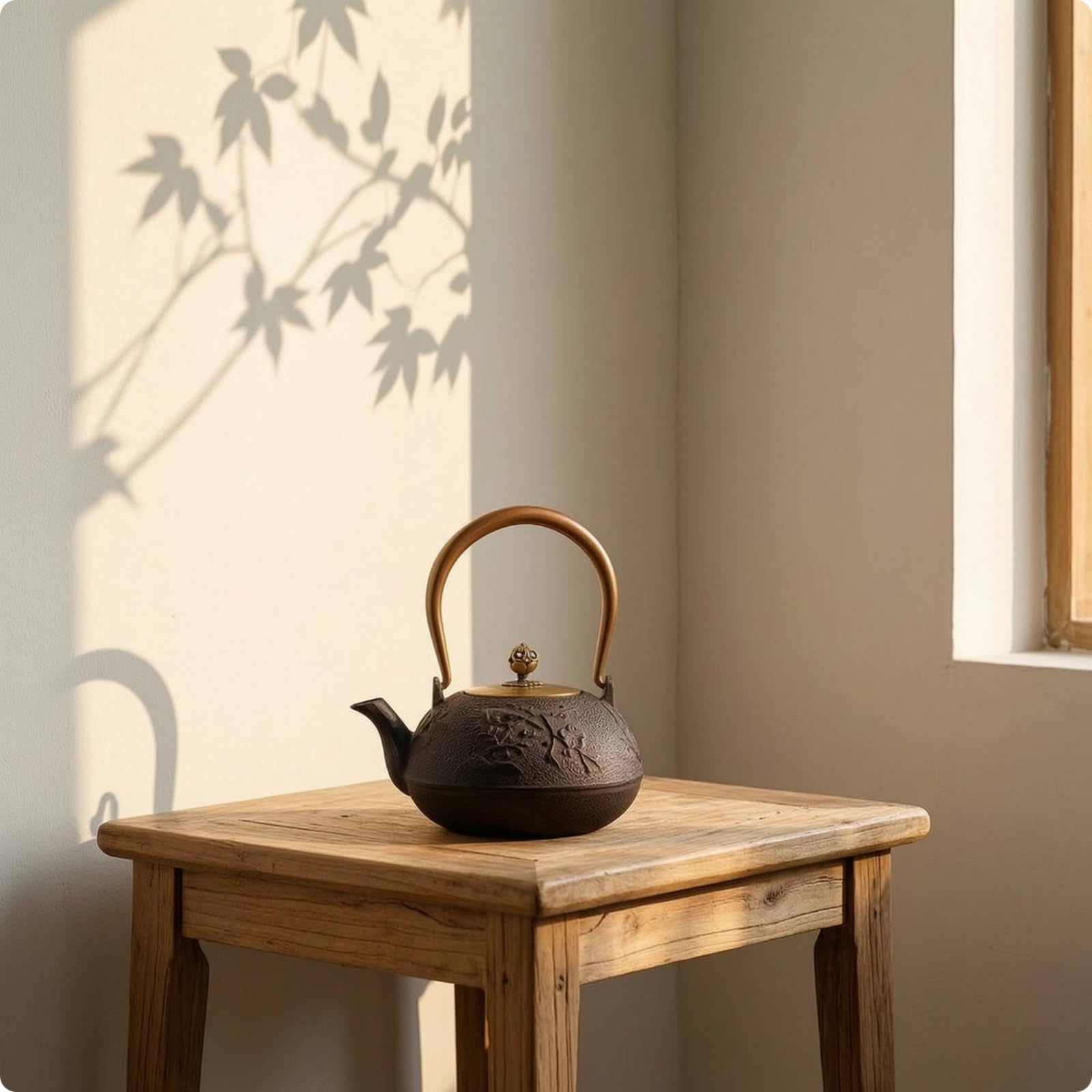 Tetera de Hierro Fundido Tetera Hervidor Jarra Caldera con Colador Interno y Acabado en Relieve Rústico Mango Arqueado y Control de Vertido Adecuada, Black, Chunsemanyuan
