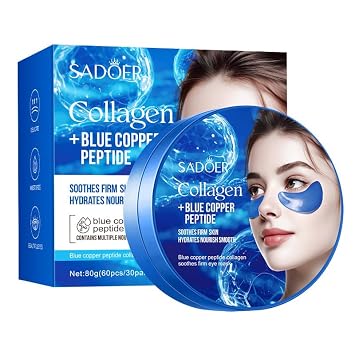 Blue Copper Peptide Collagen Hydrogel Eye Patch for Puffy Eyes and Dark Circles, Under Eye Mask, 60pcs/box Under Eye Patches, Eyes Treatment, Under Eye Gel Pads w/Collagen, Eye Care, Hydrating