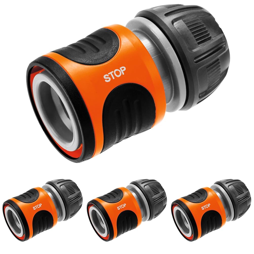 Gardena Wasserstop 13 mm (1/2 Zoll) und 15 mm (5/8 Zoll): Steckverbinder mit Aquastop, Powergrip, hohe Schlauchhaltekraft, einfacher Wechsel (18213-20) (Packung mit 4)