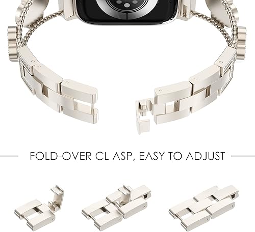 Miniatura 3 de NewWays para Apple Watch Correa Series 10 46mm 45mm 44mm 42mm Series 3 4 5 6 7 8 9 Ultra 49mm, Pulsera de Joyería para iWatch para Mujeres, Enlace