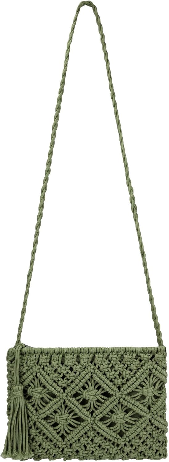 Women Crochet Shoulder Bag Handmade Woven Beach Crossbody Handbag Satchel Purse with Tassel for Summer | Crochet, Handmade, Woven, Beach, Purse, with Tassel