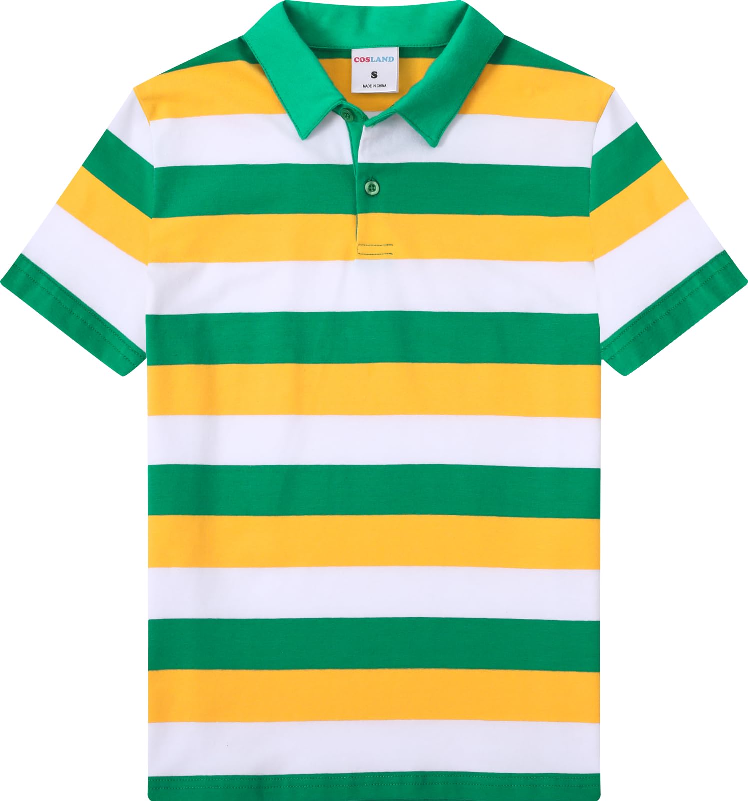 COSLAND Green White and Orange Boys Striped Polo Kids Irish Shirt, Green White &amp; Orange, L