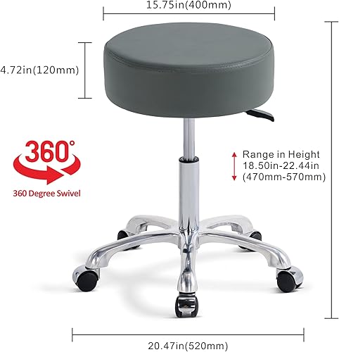 Miniatura 3 de Lilfurni Silla redonda giratoria con ruedas, acolchado grueso y resistente, taburete ajustable con ruedas para médico, médico, salón de masajes,