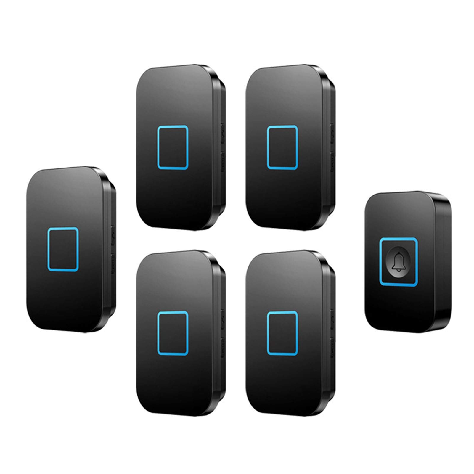 Plug-in deurbelkits, Pack de 5 sonnettes sans fil, portée de 300 mètres, 60 mélodies, noir et blanc(Black)