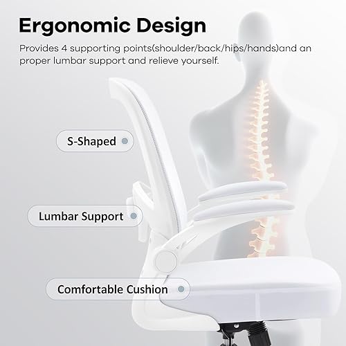Miniatura 8 de Silla de oficina, silla de escritorio ergonómica de malla con soporte lumbar ajustable, silla de computadora con reposabrazos abatibles, sillas