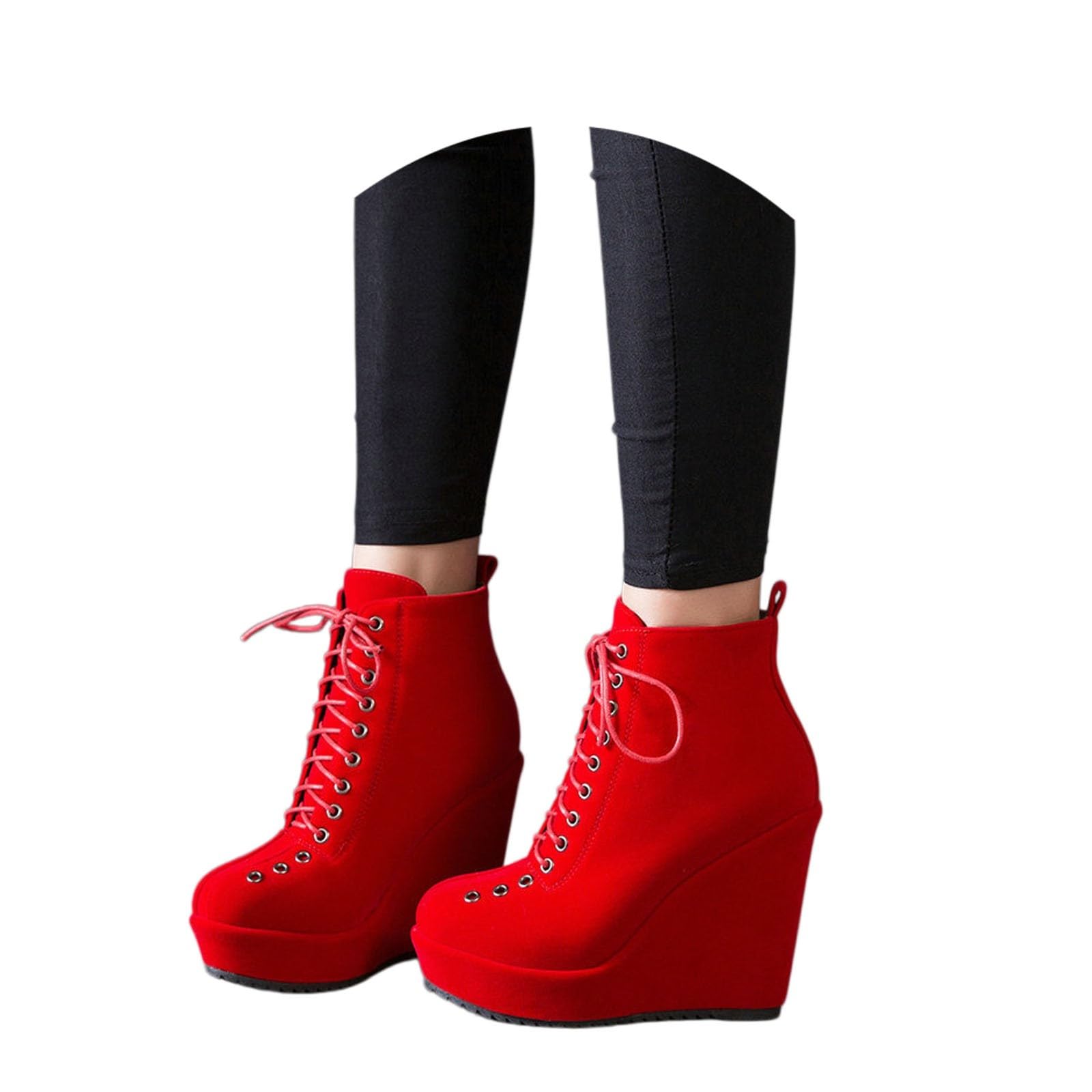 MEECHI Botines De Invierno con Tacón De Cuña Botas Retro con Cordones For Mujer Botines Elegantes De Tacón Alto Botines Moteros con Plataforma Zapatos De Ocio De Ante Booties De Fiesta