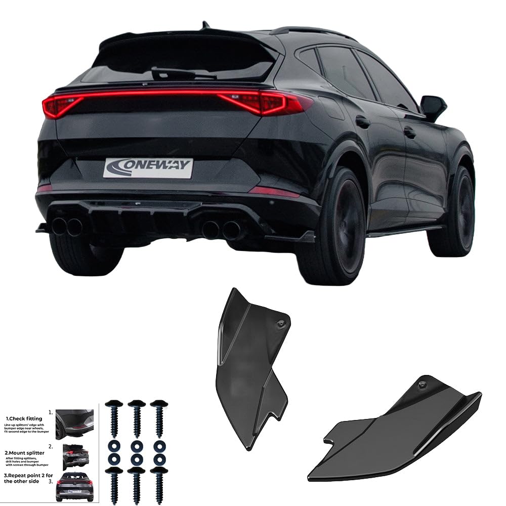 Oneway Jupes de pare-chocs arrière (coins) compatible avec Cupra Formentor 2020- - Version 2 - Noir brillant