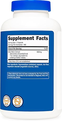 Miniatura 5 de Nutricost Melón Amargo 0.02 oz, 180Cápsulas, 1 botella, 1