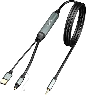 Adoreen Unidirectional 1/8" 3.5mm AUX Input to SPDIF/Toslink Output Optical Adapter Cable 10 Ft, Analog to Digital Audio Converter for Laptop PC Projector Gaming Consoles to Soundbar Amplifier