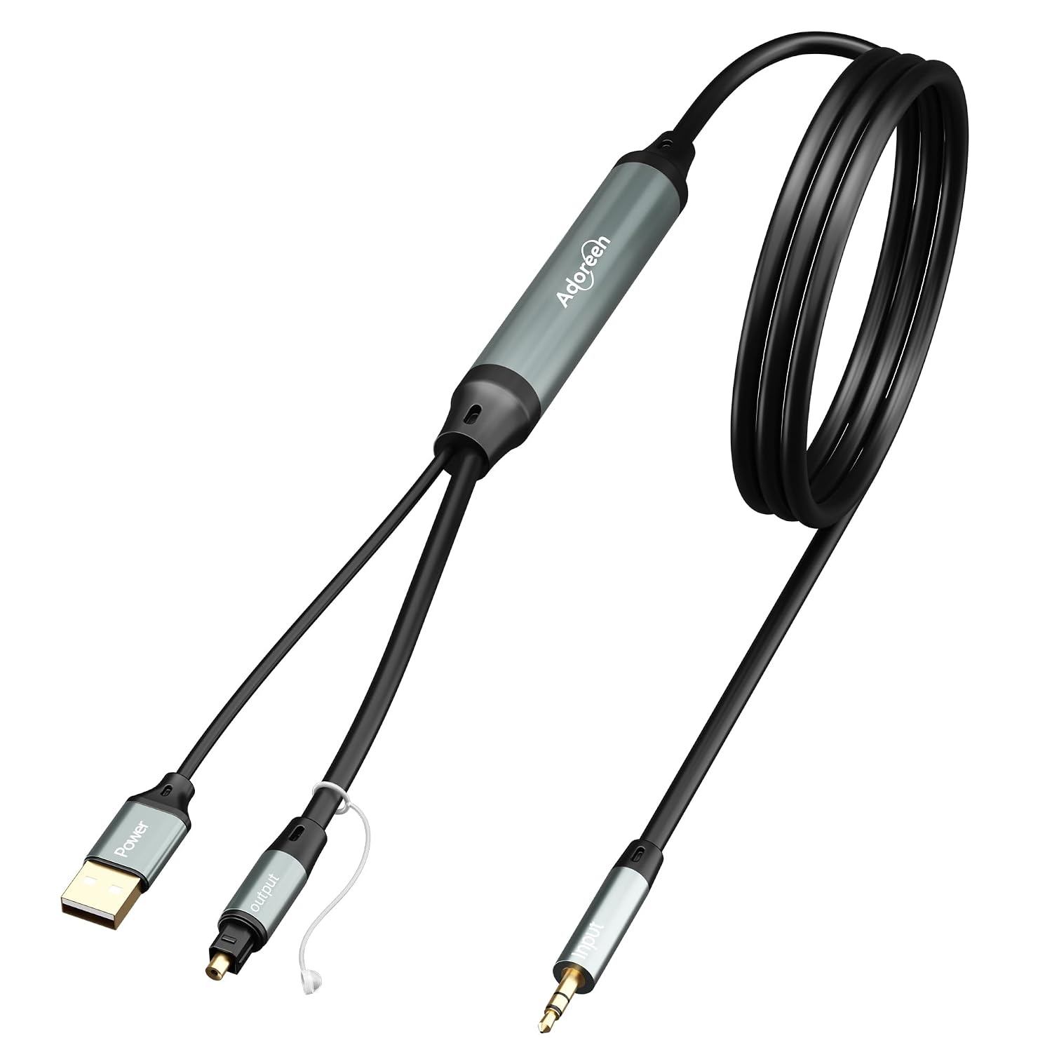 Adoreen Unidirectional 1/8" 3.5mm AUX Input to SPDIF/Toslink Output Optical Adapter Cable 10 Ft, Analog to Digital Audio Converter for Laptop PC Projector Gaming Consoles to Soundbar Amplifier