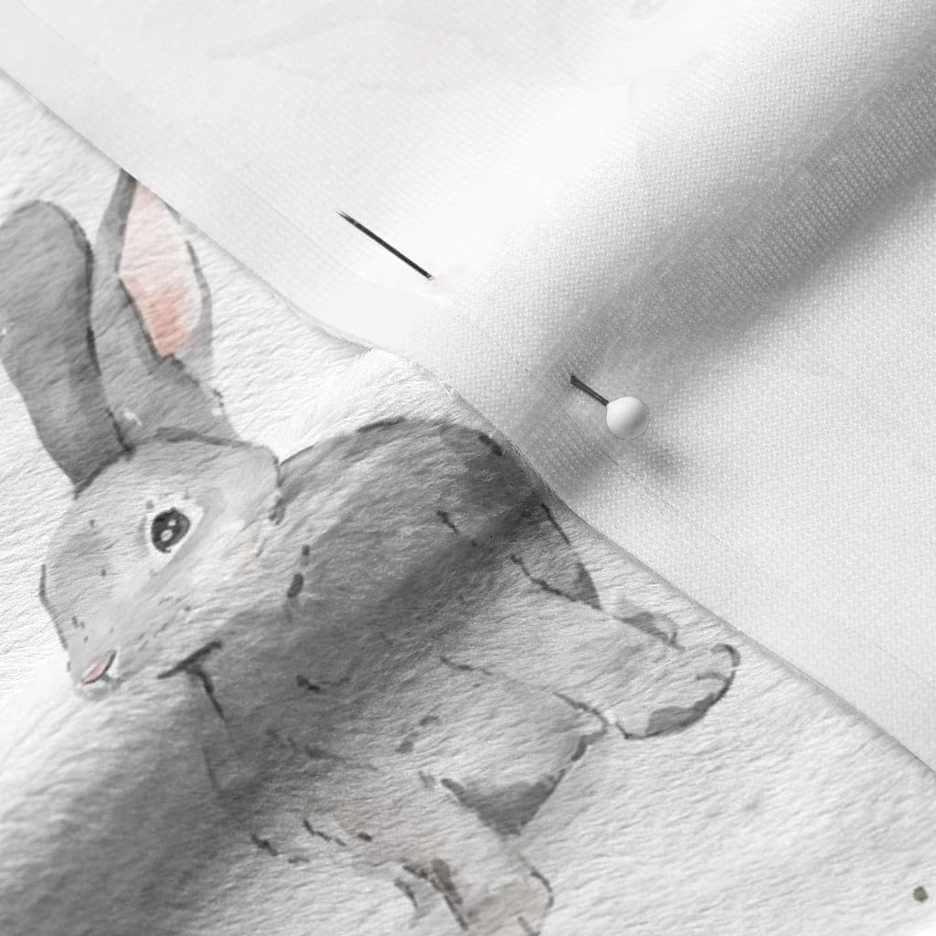 Spoonflower Fabric - Spring Watercolor Bunny Big Flowers Floral Rabbit Printed on Minky Fabric by The Yard - Sewing Baby Blankets Quilt Backing Plush