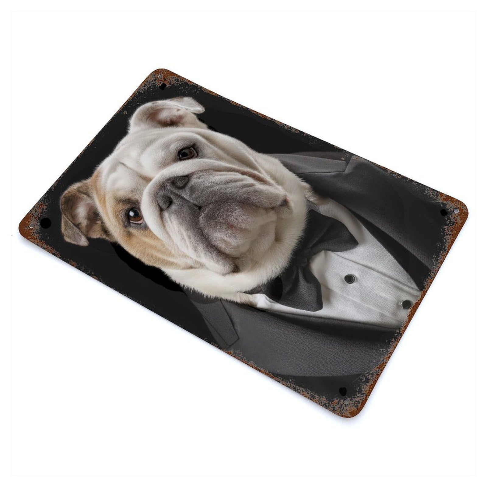 Bulldog in Tuxedo Retro Metal Sign 11.8"x7.9", Rustic Home Decor for Garage, Pub Or Kitchen