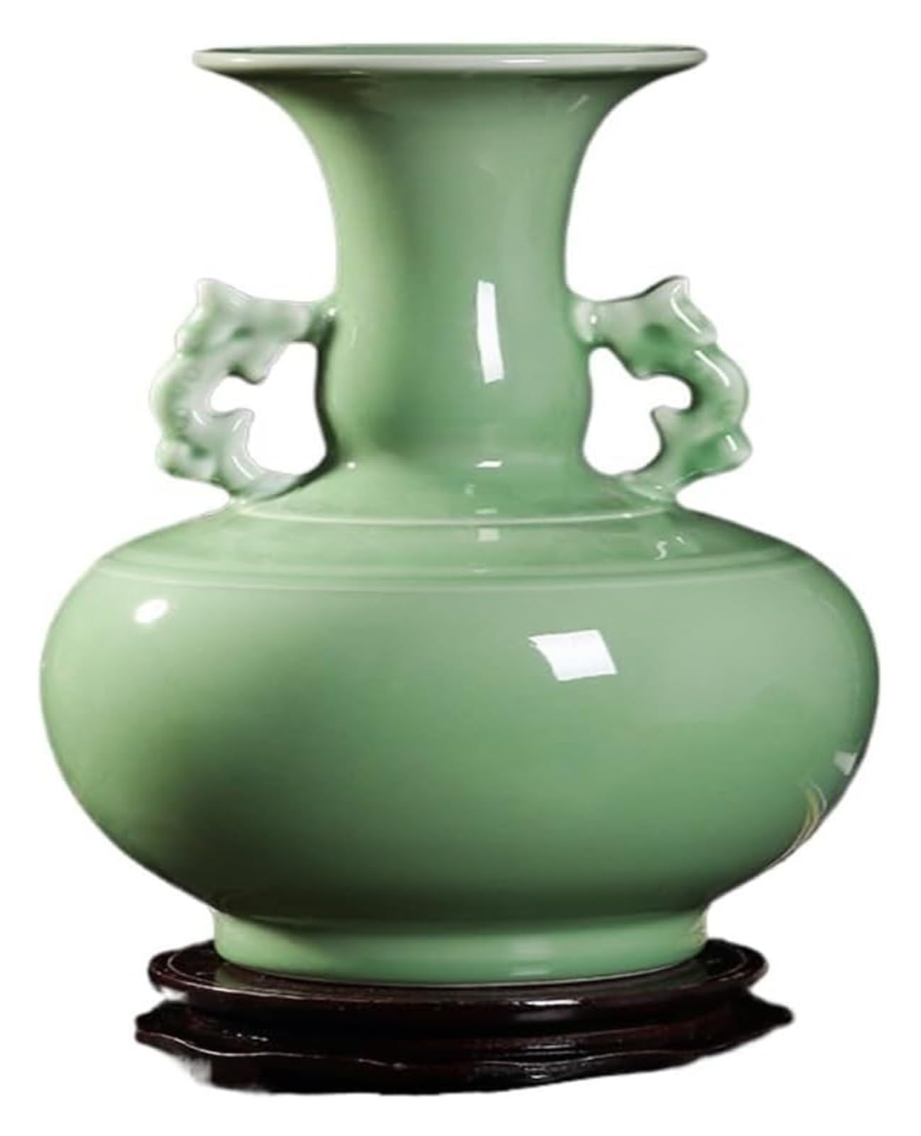 Bzgpmfud Green Vase Desktop Flower Glass Ceramic Celadon Binaural Guanyin Ceramic Home Living Room Office Color Glaze Vase(B)-B(B)