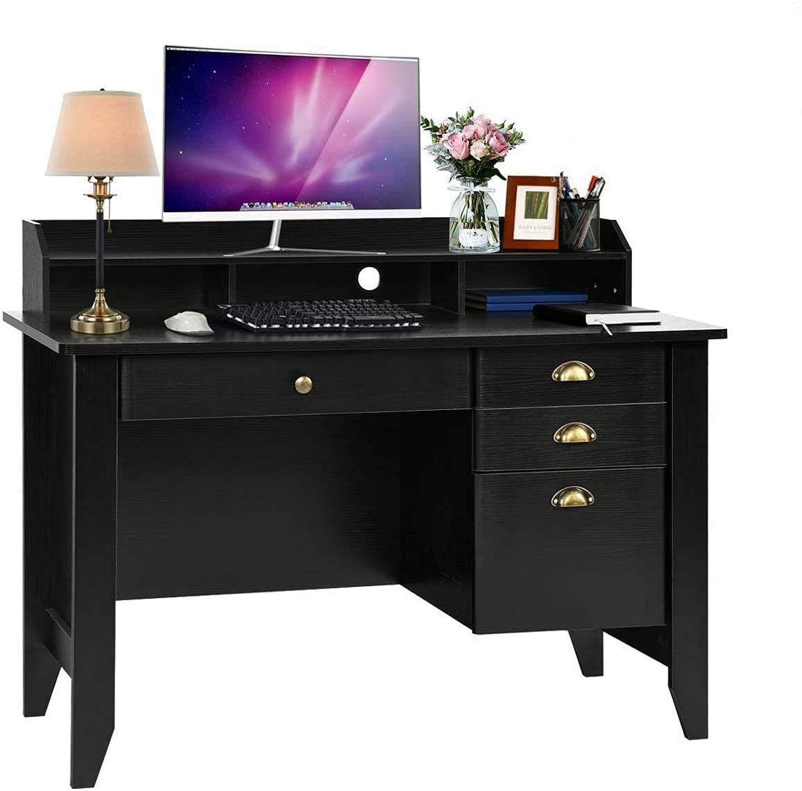 Buy Computer Desk with Drawers and Hutch, Wood Home Office Desk Vintage