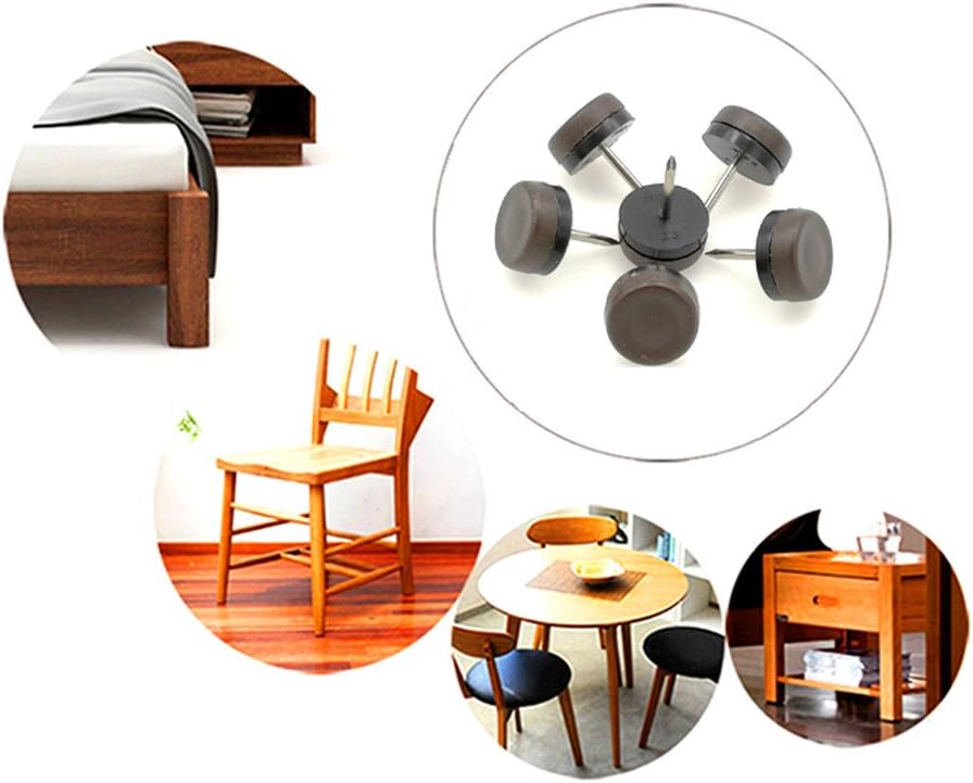 ALIMITOPIA 40pcs Furniture Glide Nail-in Thickened Nylon Chair Glide Slider Furniture Pad Floor Protector for Wooden Furniture Chair Tables Leg Feet(Φ22mm or 0.9";Brown)