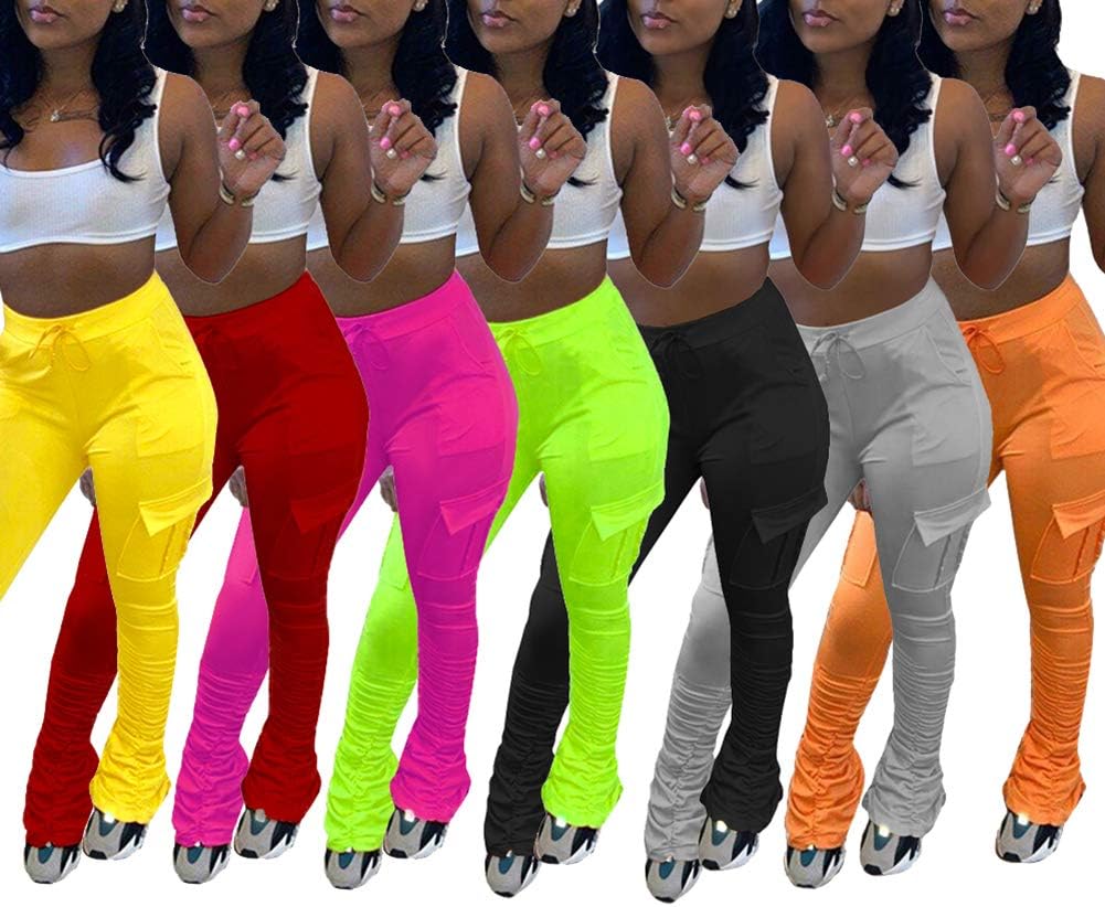 SHINFY Women's Stacked Leggings Pants,Casual Bell Bottom Yoga Pants Ruched Jogging Sweatpants - Image 4